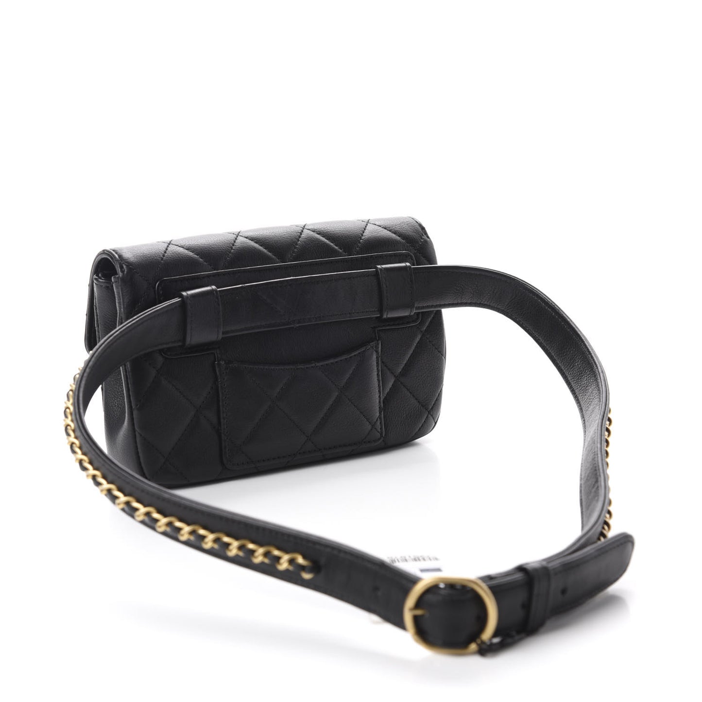 Calfskin Quilted Flap Waist Bag Black