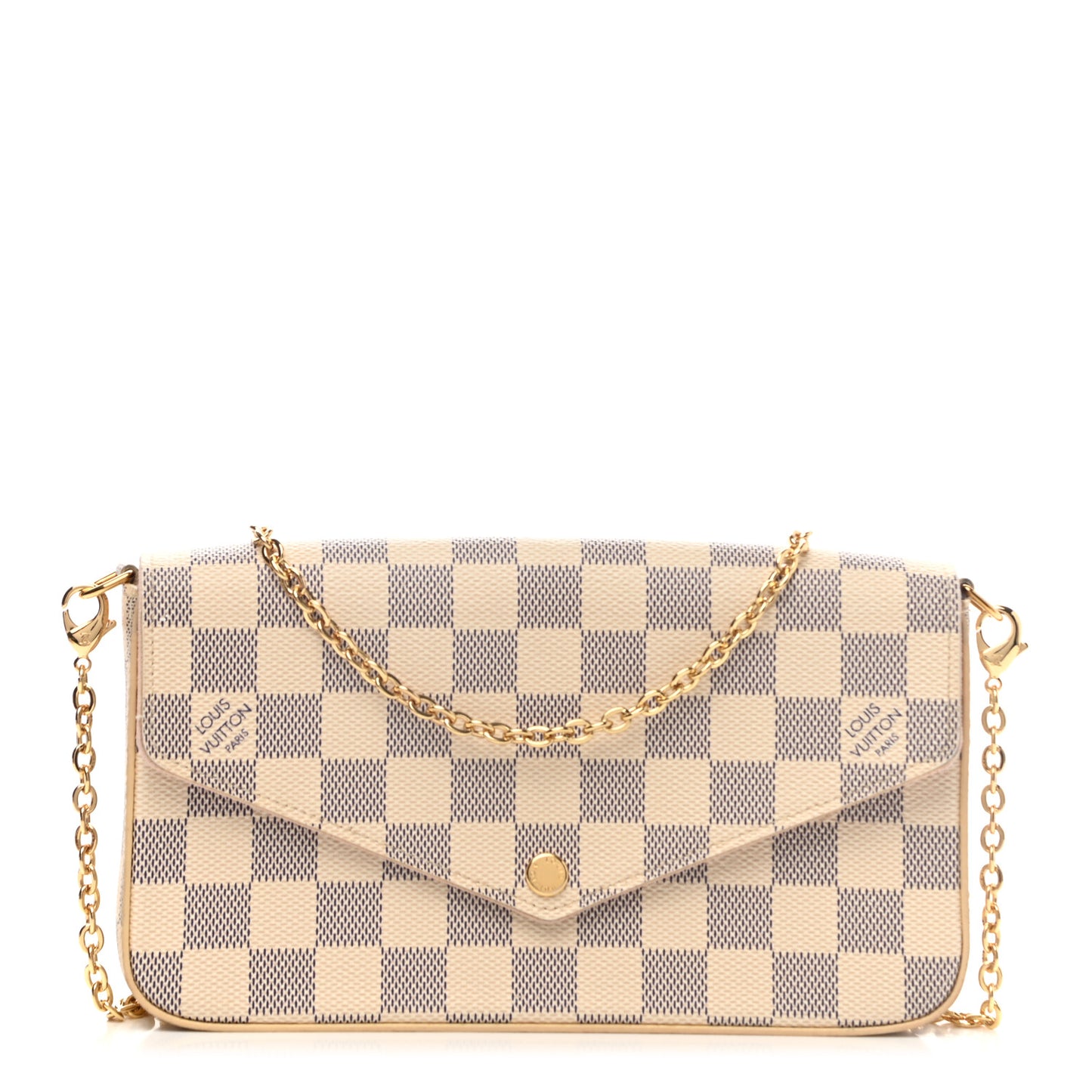 Damier Azur Pochette Felicie Chain Wallet Rose Ballerine