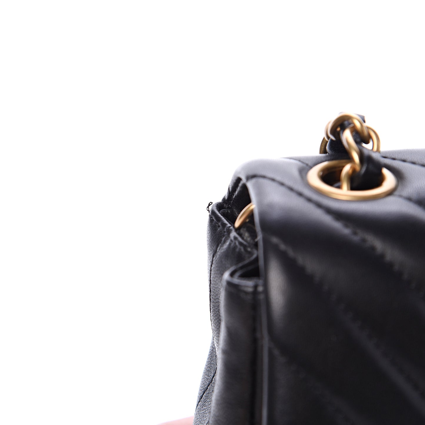 Lambskin Chevron Quilted Mini Rectangular Flap Black