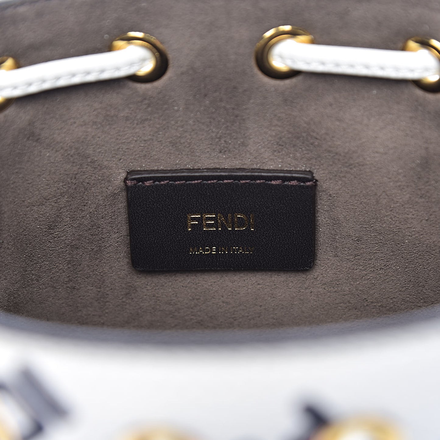 X FILA Calfskin F is Fendi Mania Fringe Mini Mon Tresor Bucket Bag White