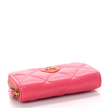 Chanel Lambskin Plexiglass Quilted Coco Love Zip Coin Purse Pink 4 of 10