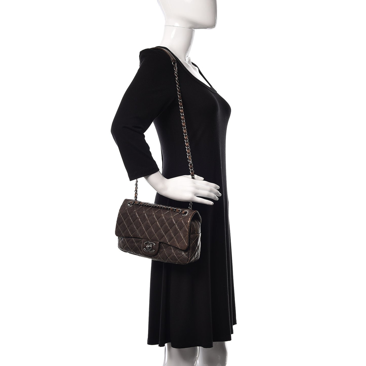 Iridescent Caviar Quilted Small Chic Flap Brown