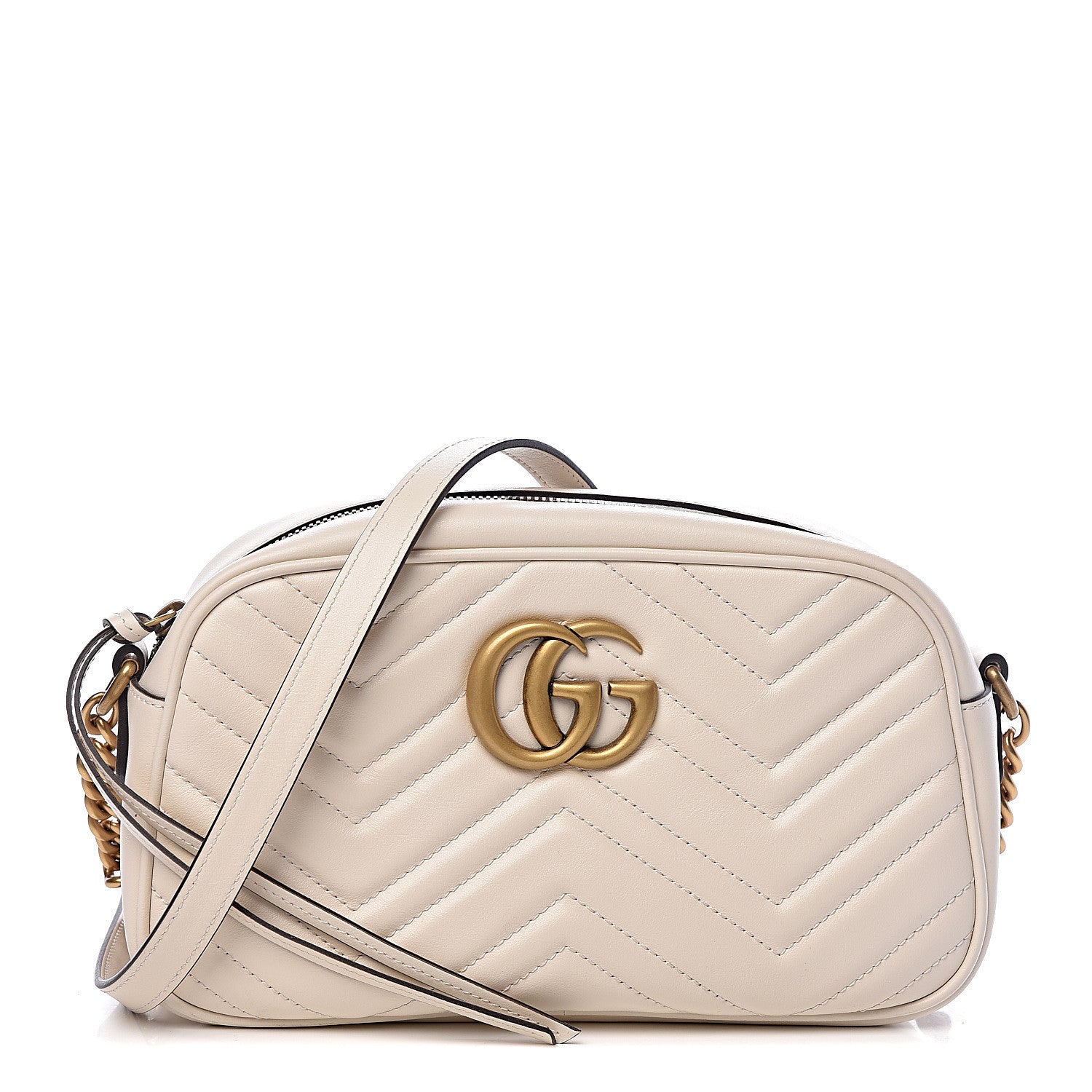 Gucci Calfskin Matelasse Small GG Marmont Chain Shoulder Bag White 1 of 10