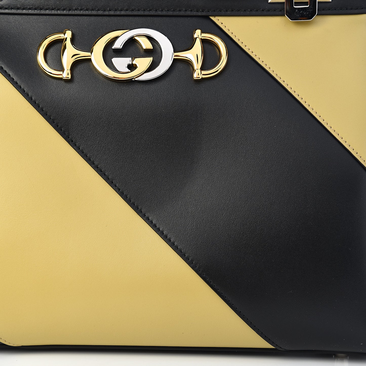 Smooth Calfskin Diagonal Striped Small Zumi Top Handle Bag Black Beige
