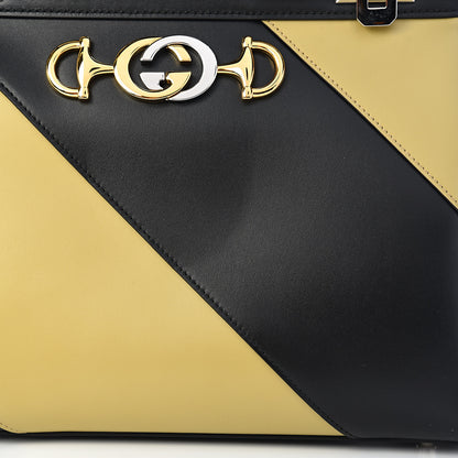 Gucci Smooth Calfskin Diagonal Striped Small Zumi Top Handle Bag Black Beige 8 of 11