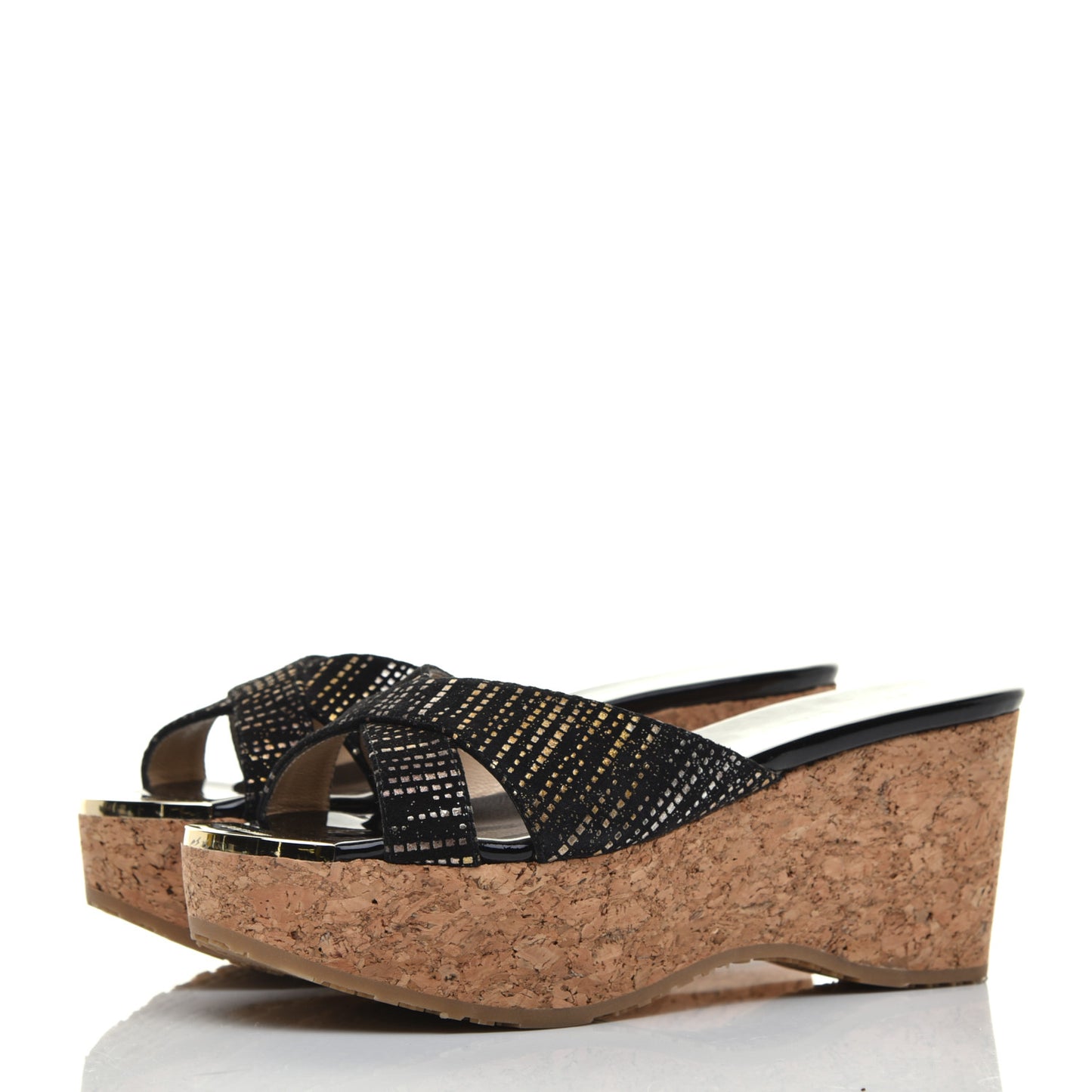 Suede Patent Glitter Prima Cork Wedge Sandals 35 Black