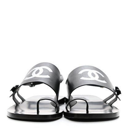 Chanel Goatskin CC Sandals 38 Black 2 of 9