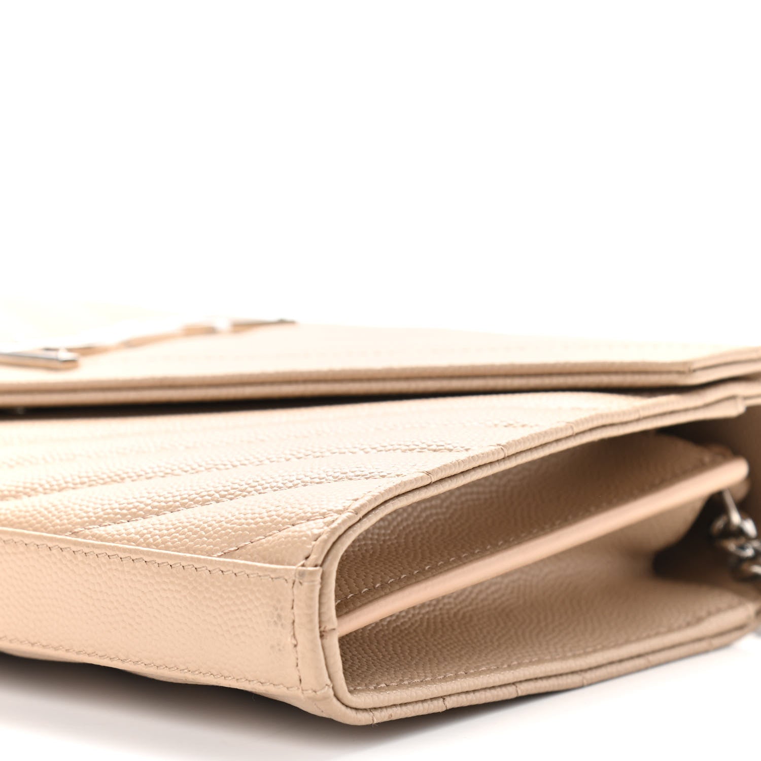 Saint Laurent Grain De Poudre Matelasse Chevron Monogram Chain Wallet Nude Powder 8 of 9