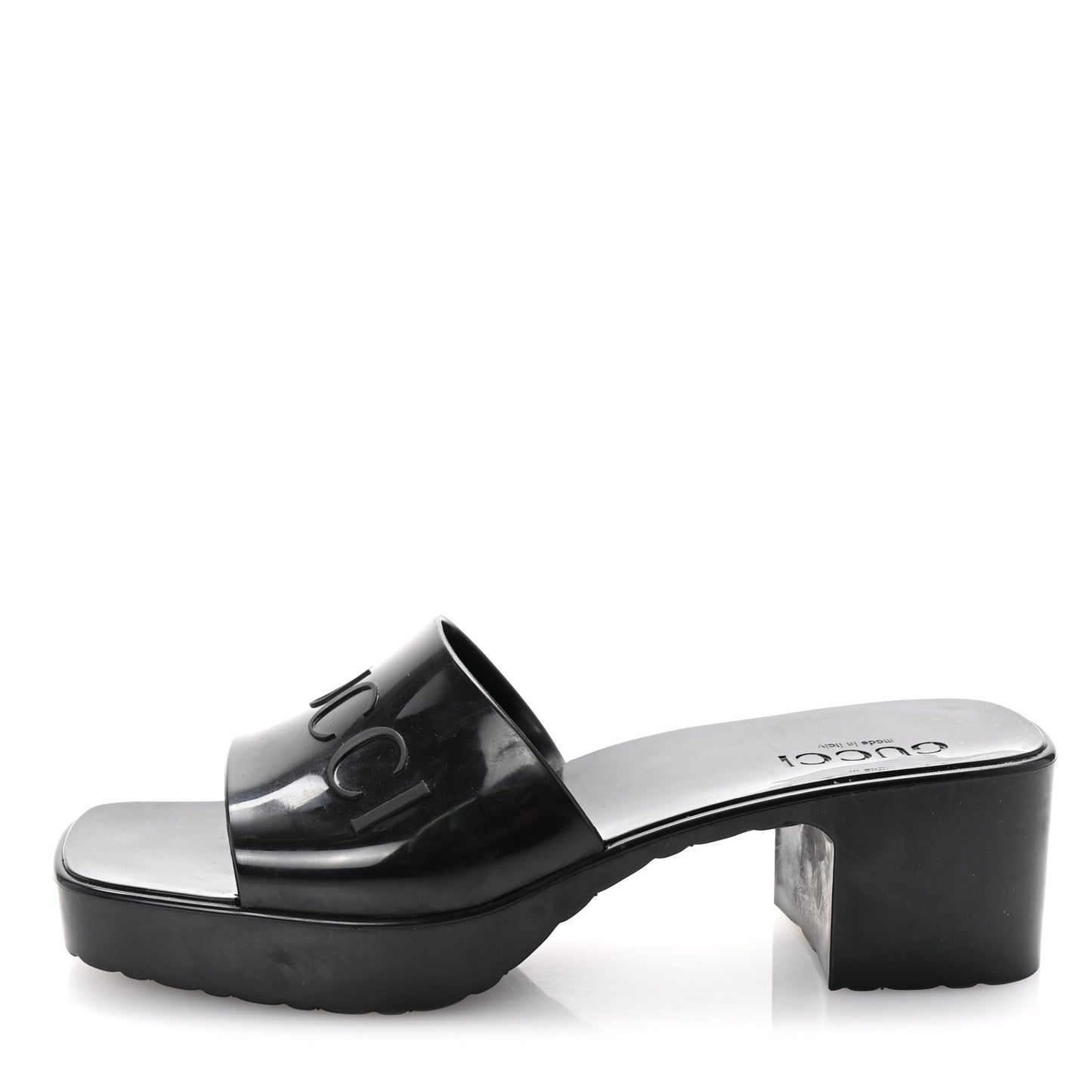 Rubber Gucci Logo Womens Platform 20/60mm Slide Sandals 39 Black