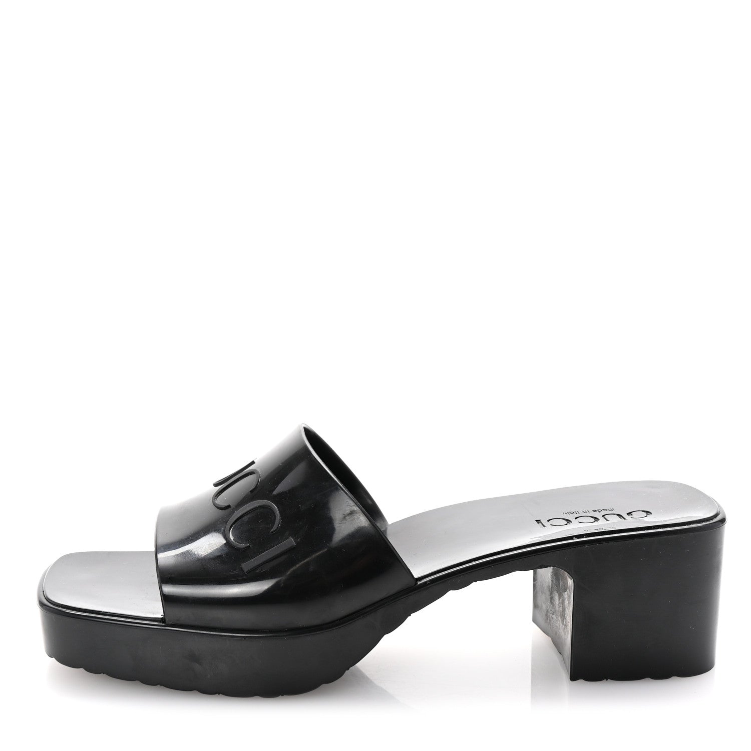 Gucci Rubber Gucci Logo Womens Platform 20/60mm Slide Sandals 39 Black 1 of 8