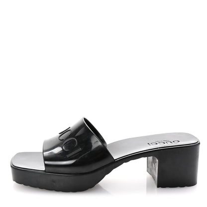 Gucci Rubber Gucci Logo Womens Platform 20/60mm Slide Sandals 39 Black 1 of 8