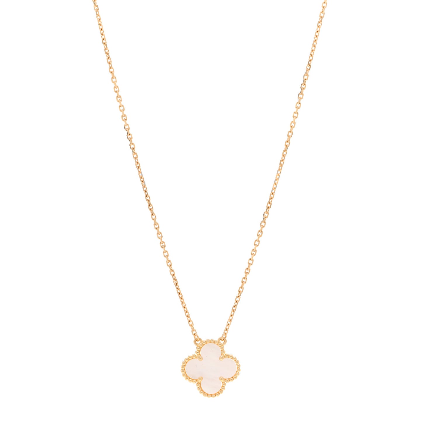 18K Yellow Gold Mother of Pearl Vintage Alhambra Pendant Necklace