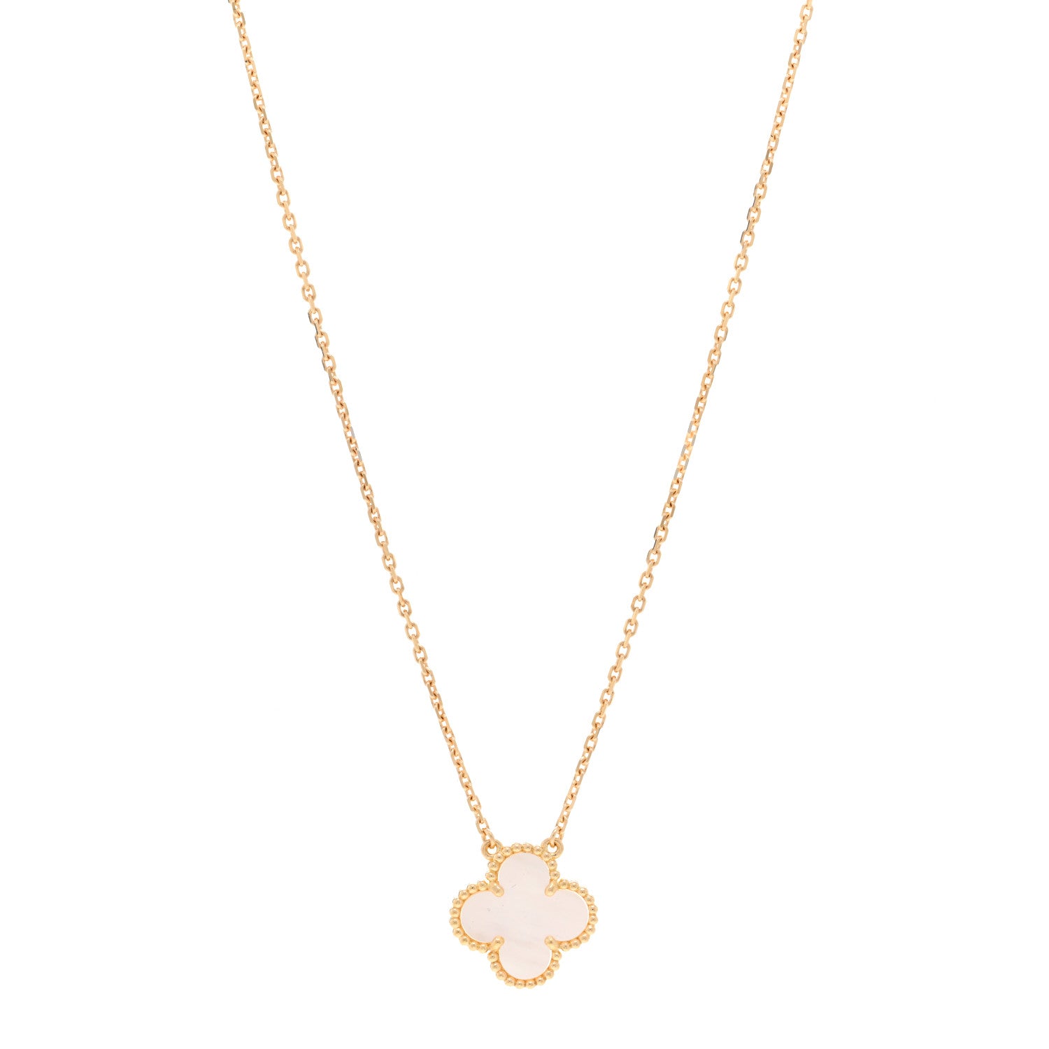 Van Cleef & Arpels 18K Yellow Gold Mother of Pearl Vintage Alhambra Pendant Necklace 1 of 6