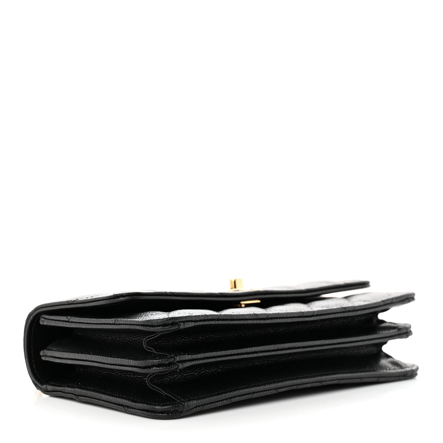 Shiny Caviar Quilted Flap Charm Wallet On Chain WOC Black