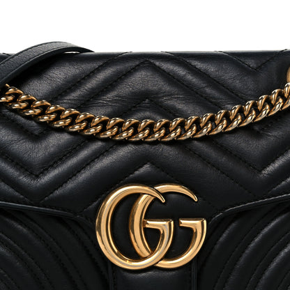 Gucci Calfskin Matelasse Small GG Marmont Shoulder Bag Black 9 of 11