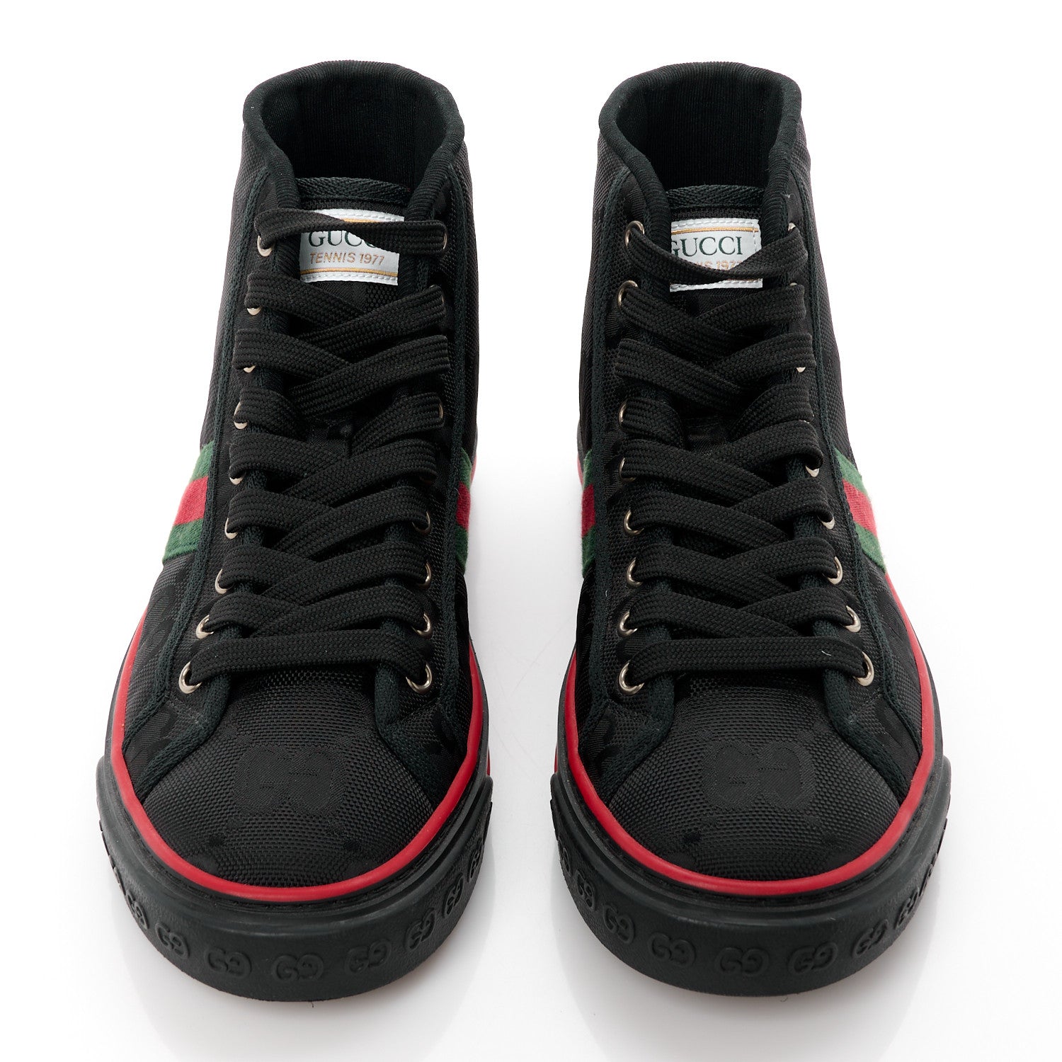 Gucci Econyl Nylon Web Monogram Off The Grid Womens 1977 Tennis High Top Sneakers 5.5 Black 2 of 9