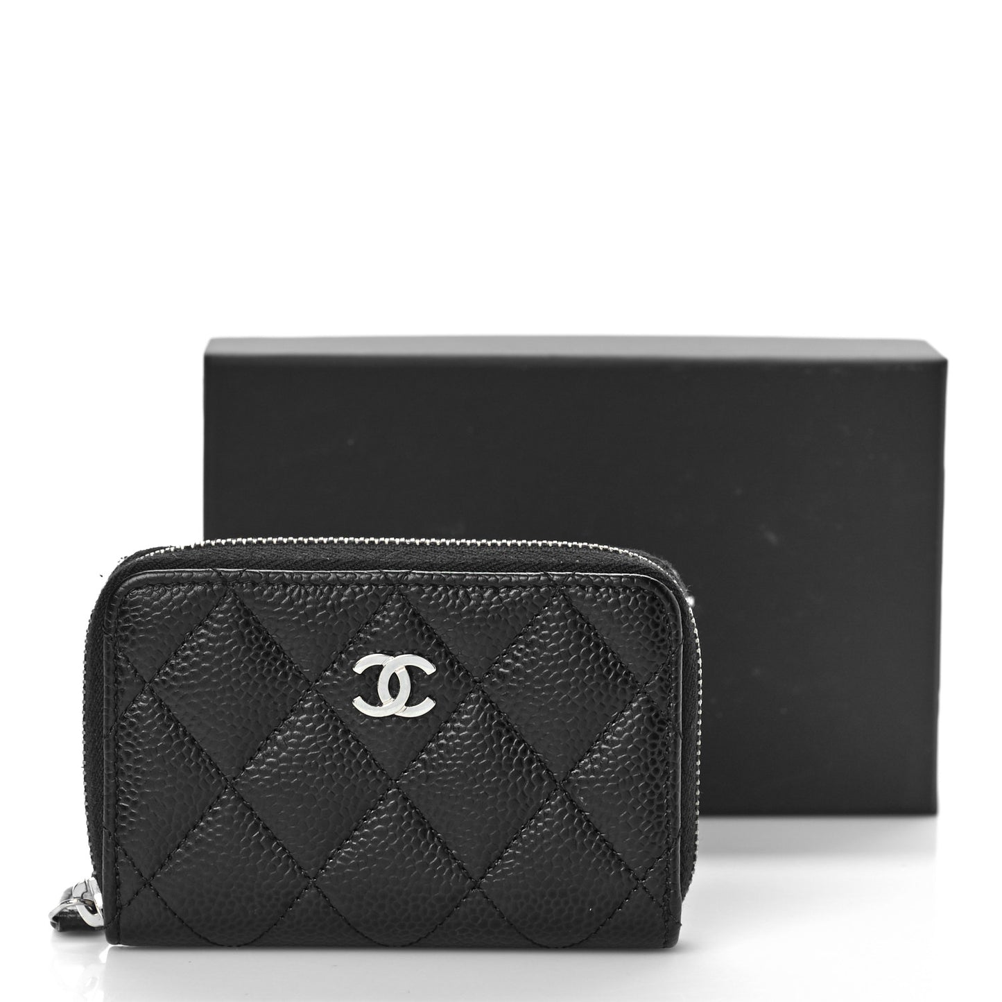 Caviar Quilted Zip Coin Purse Black