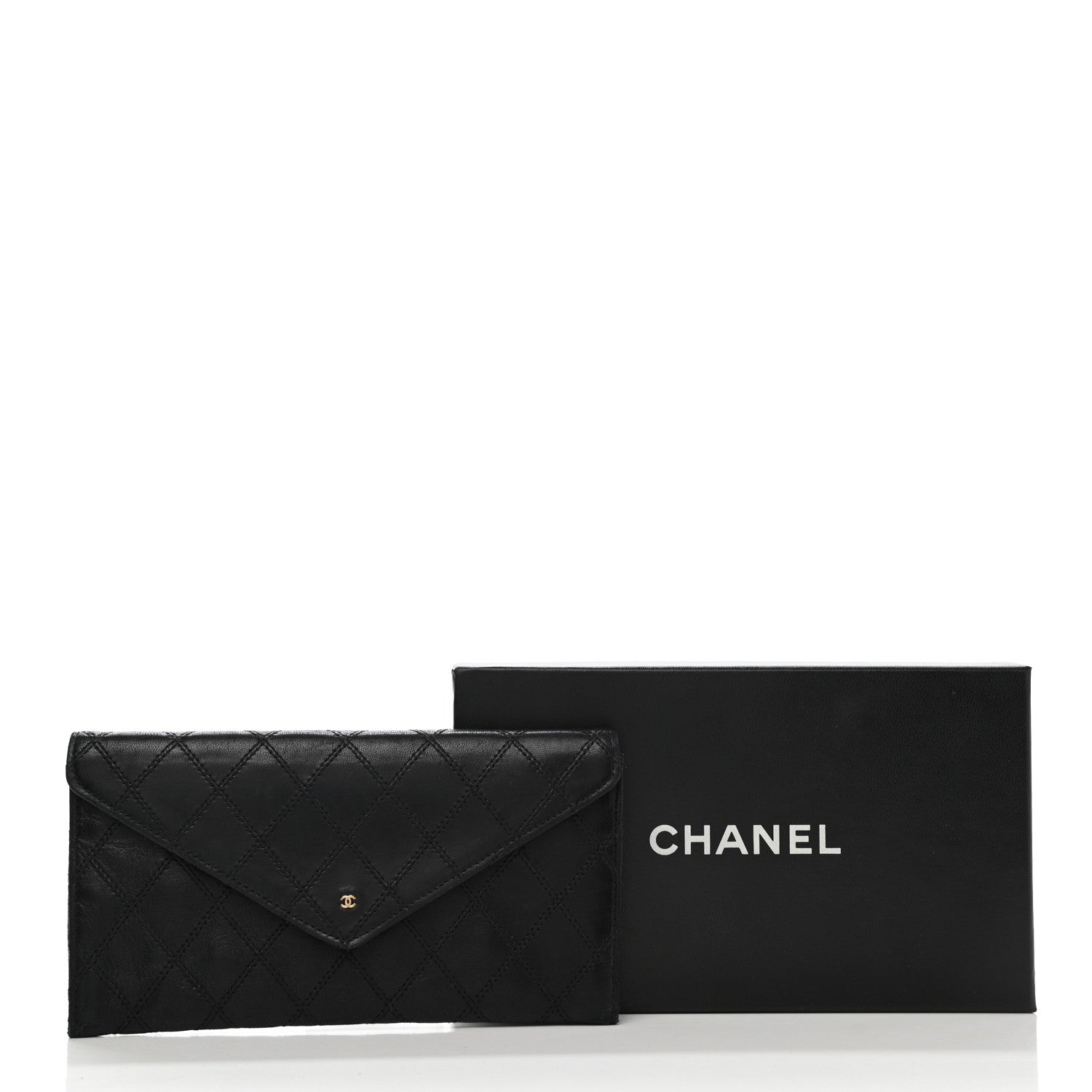 Chanel Lambskin Diamond Stitched Envelope Long Flap Wallet Black 8 of 8