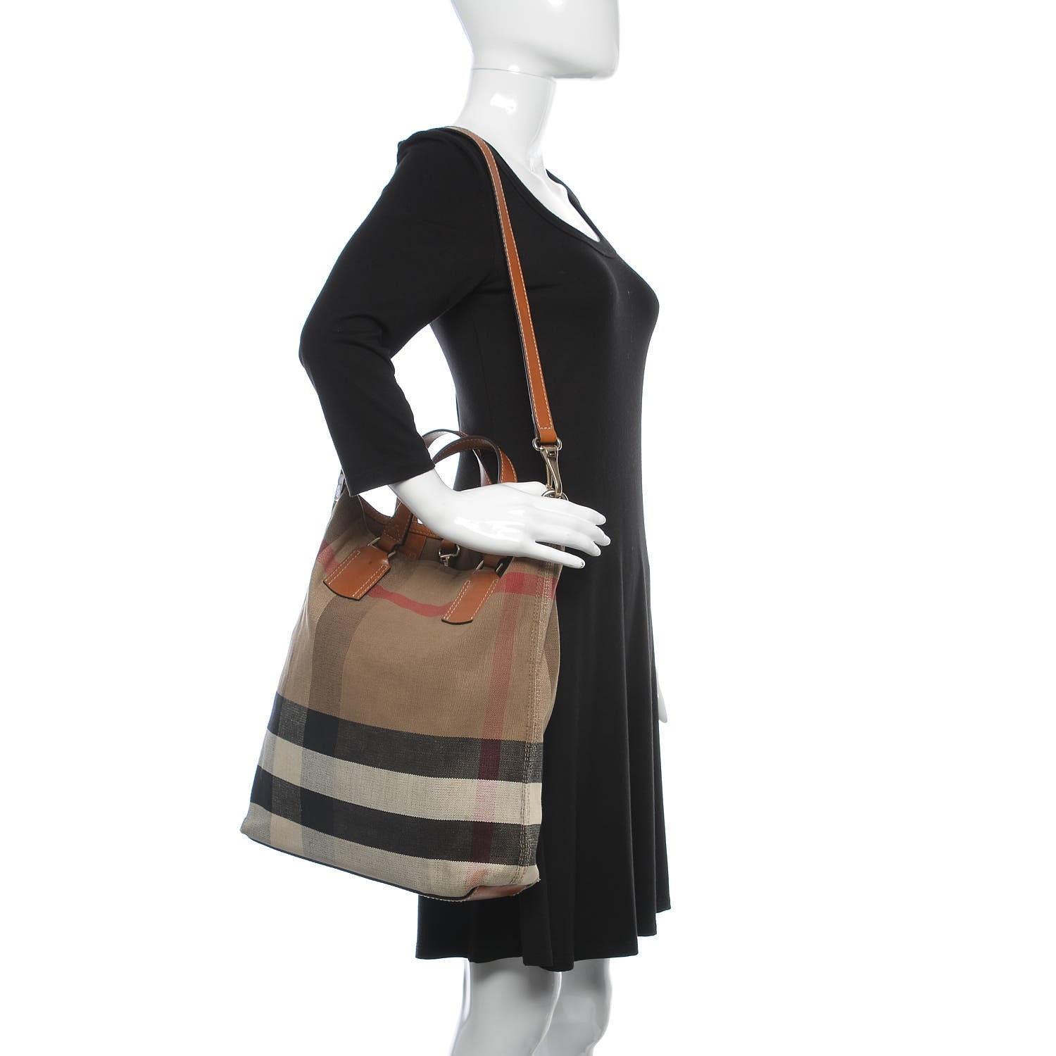 Burberry Canvas Mega Check Medium Tottenham Brit Tote Saddle Brown 2 of 15