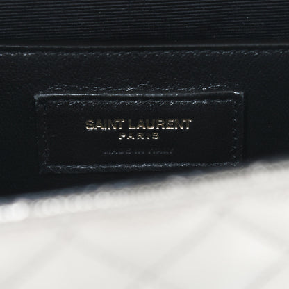 Saint Laurent Metallic Grain De Poudre Textured Mixed Matelasse Triquilt Medium Monogram Satchel Piombo 6 of 8