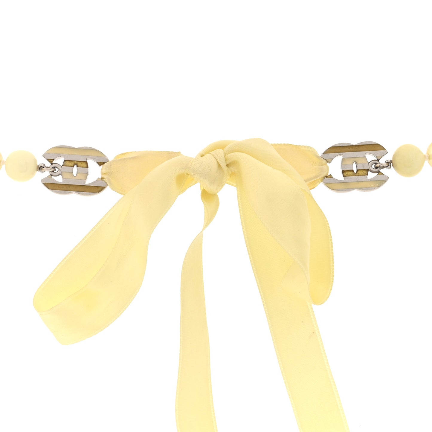 Resin Pearl Beaded CC Necklace Yellow Nacre Blanc