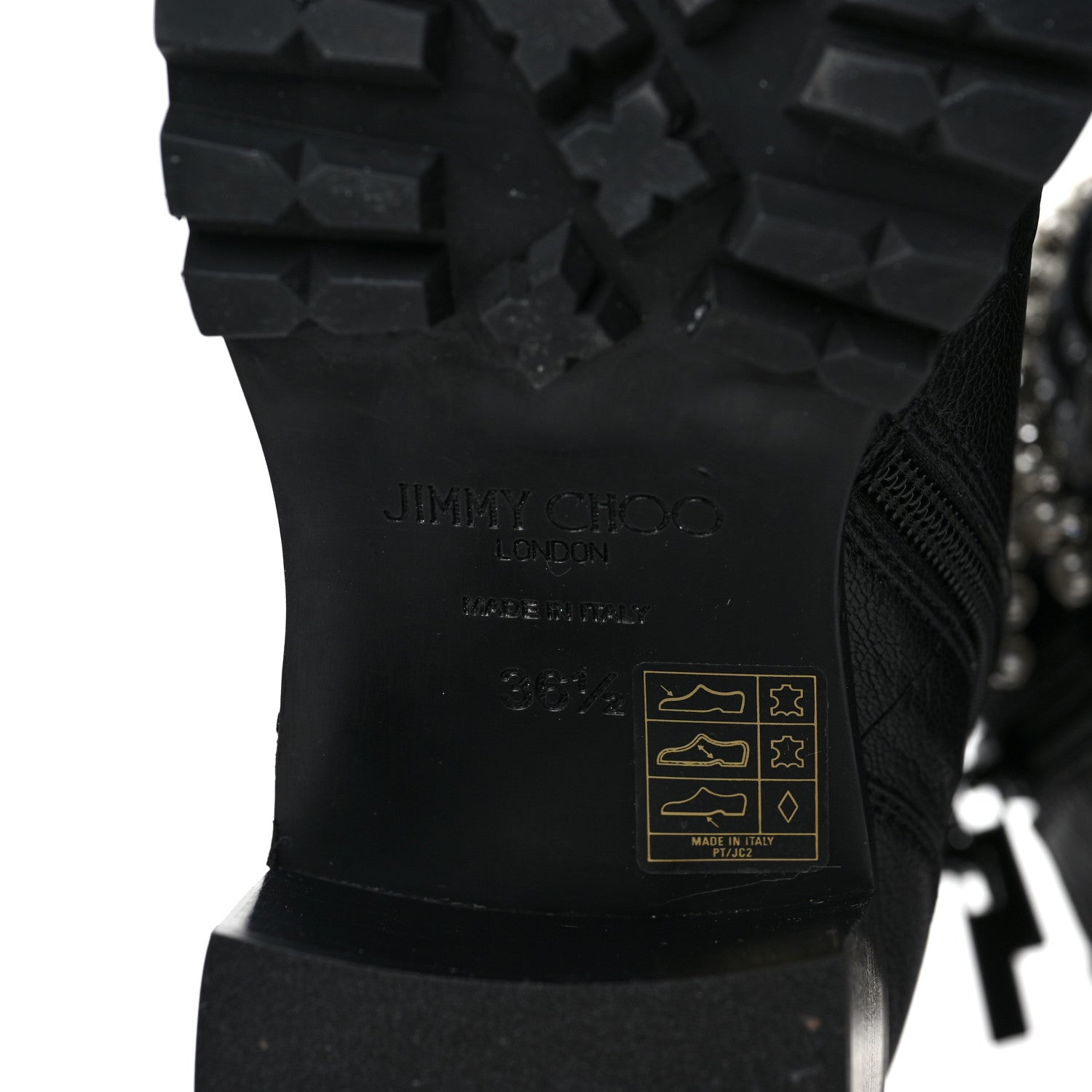 Jimmy Choo Grained Goatskin Pearl Crystal Embellished Cruz Combat Boots 36.5 Black 6 of 9