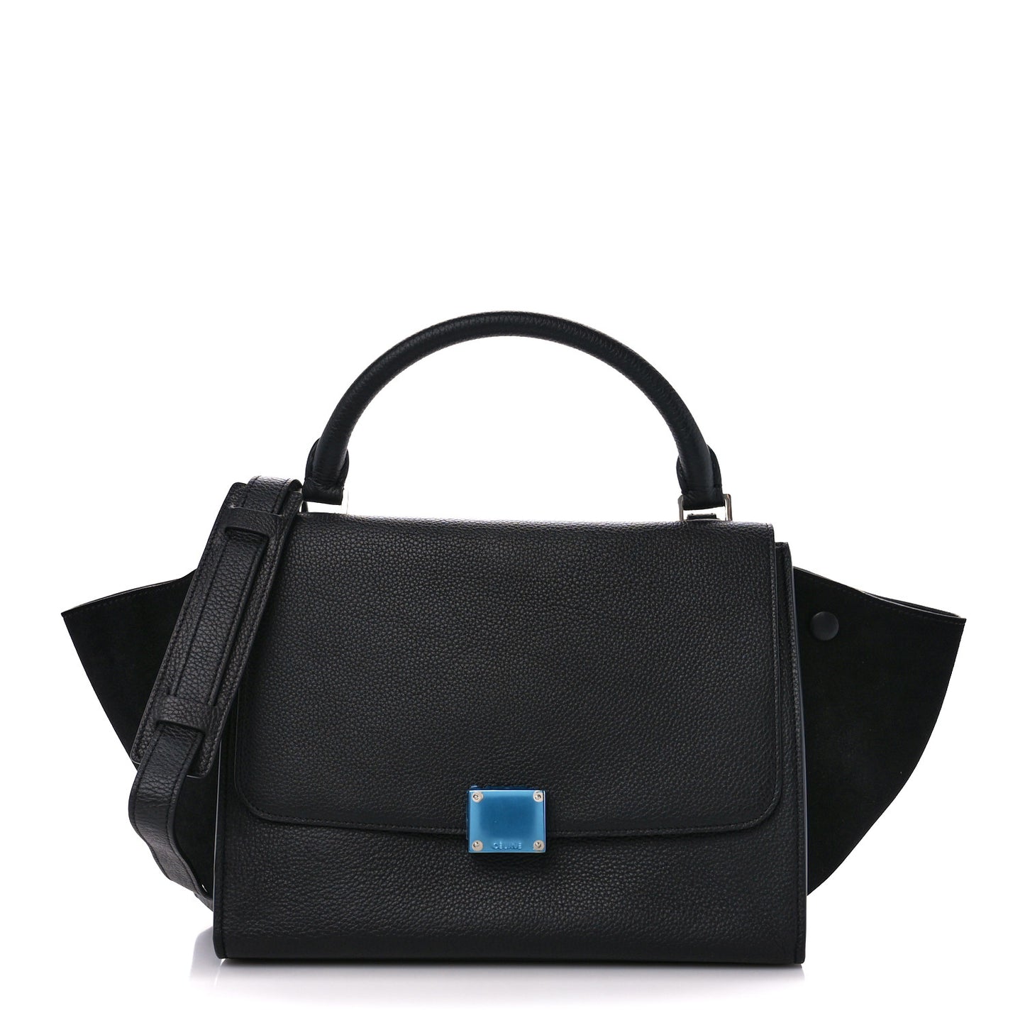 Drummed Calfskin Suede Small Trapeze Black