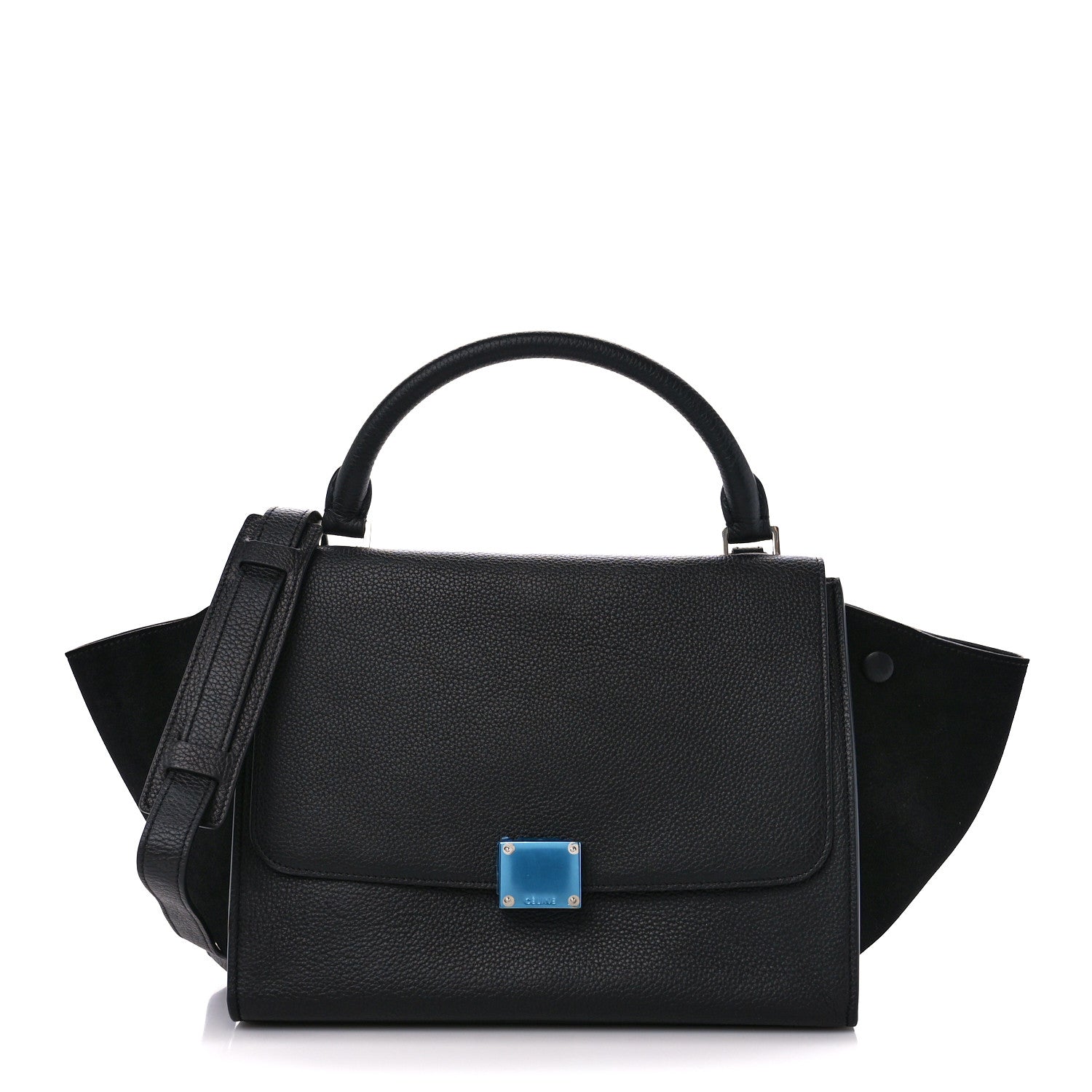 Celine Drummed Calfskin Suede Small Trapeze Black 1 of 9
