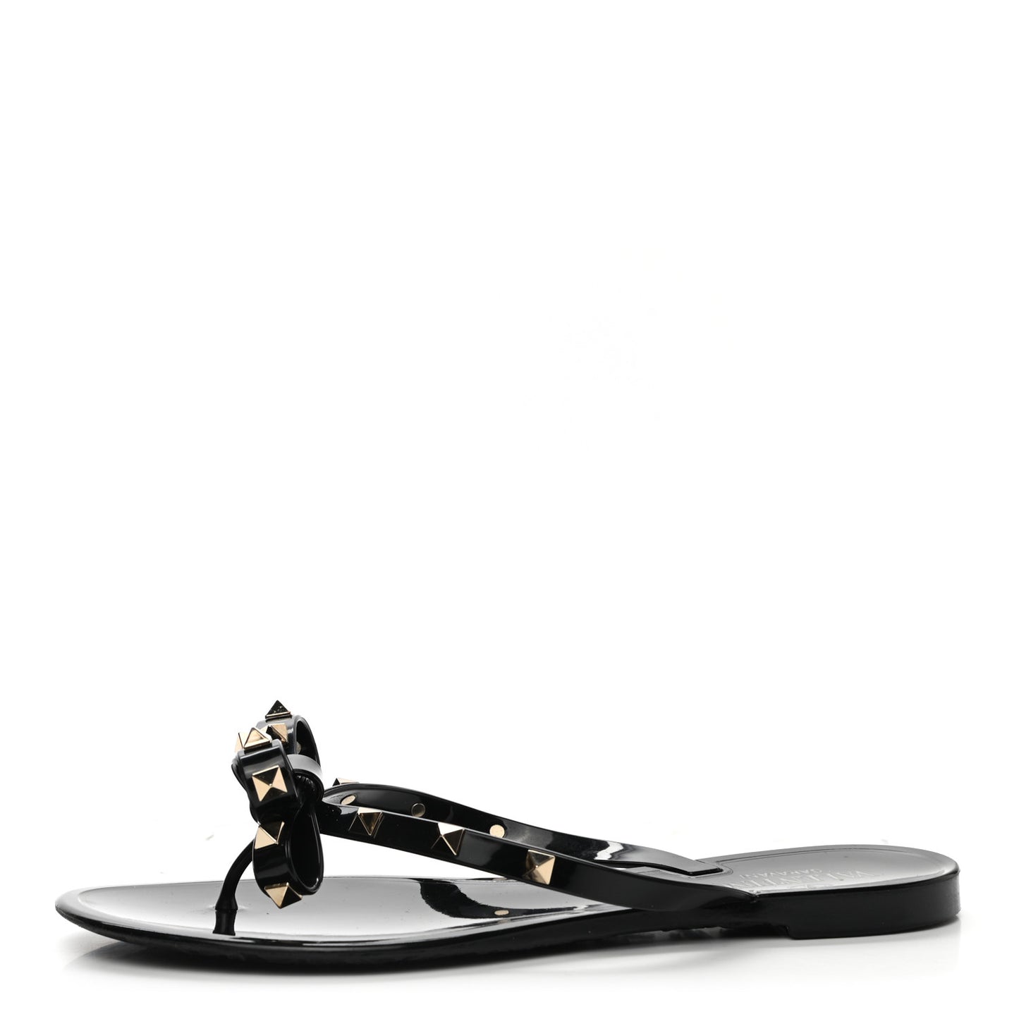 PVC Jelly Rockstud Bow Thong Sandals 39 Black
