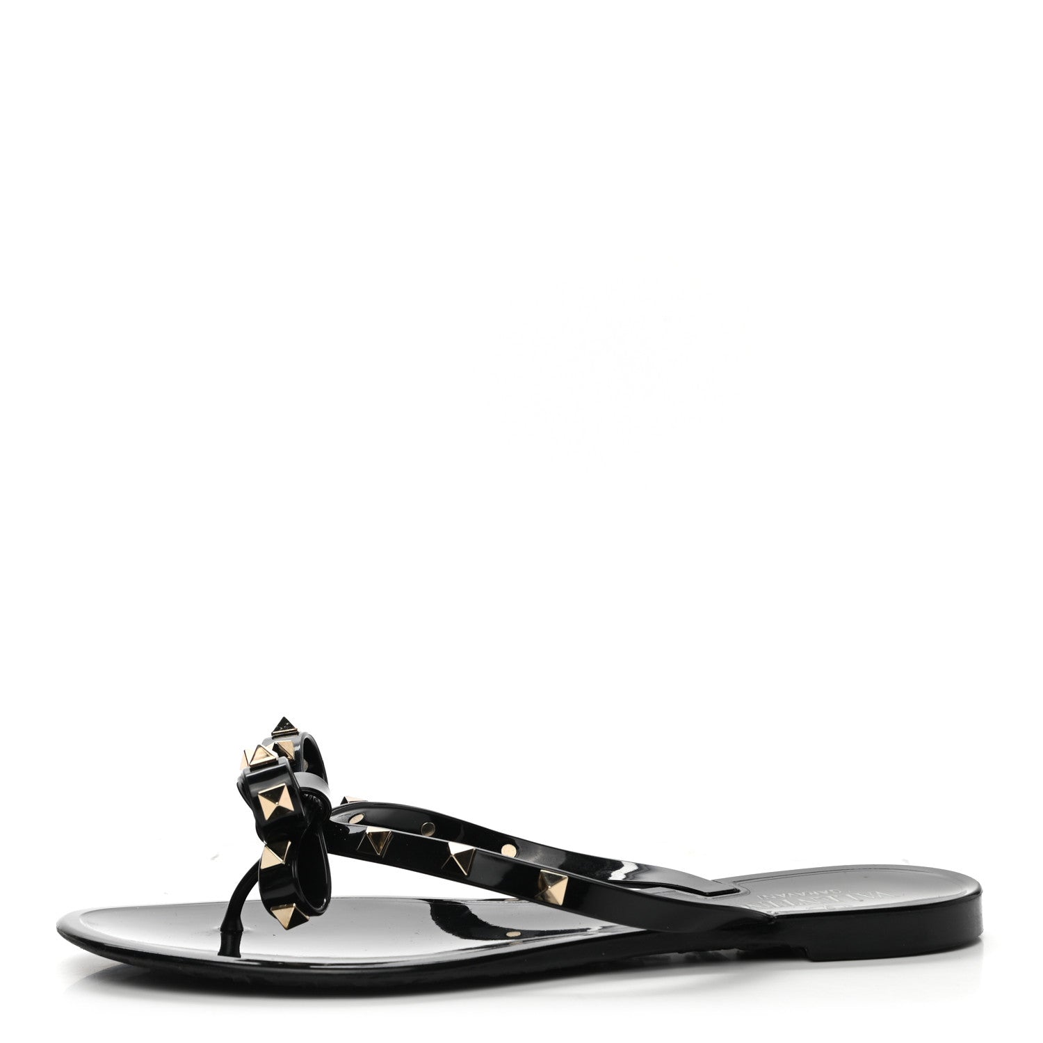 Valentino Garavani PVC Jelly Rockstud Bow Thong Sandals 39 Black 1 of 9