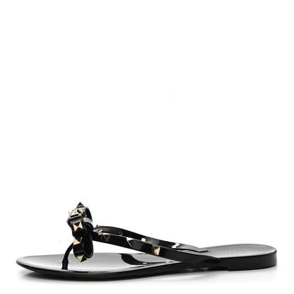 Valentino Garavani PVC Jelly Rockstud Bow Thong Sandals 39 Black 1 of 9