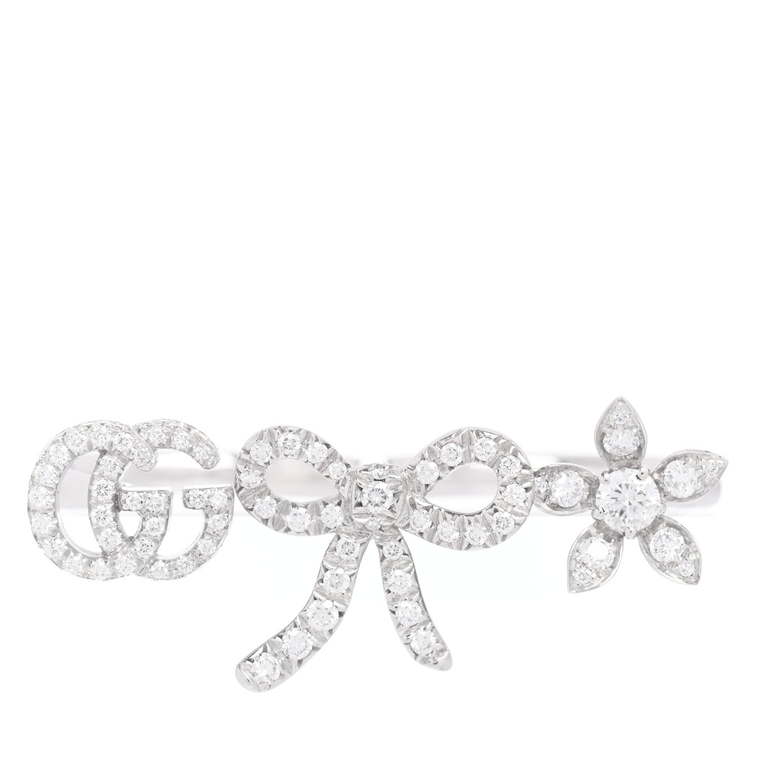 Gucci 18K White Gold Diamond Flora Bow Flower Ring 49 5 1 of 6