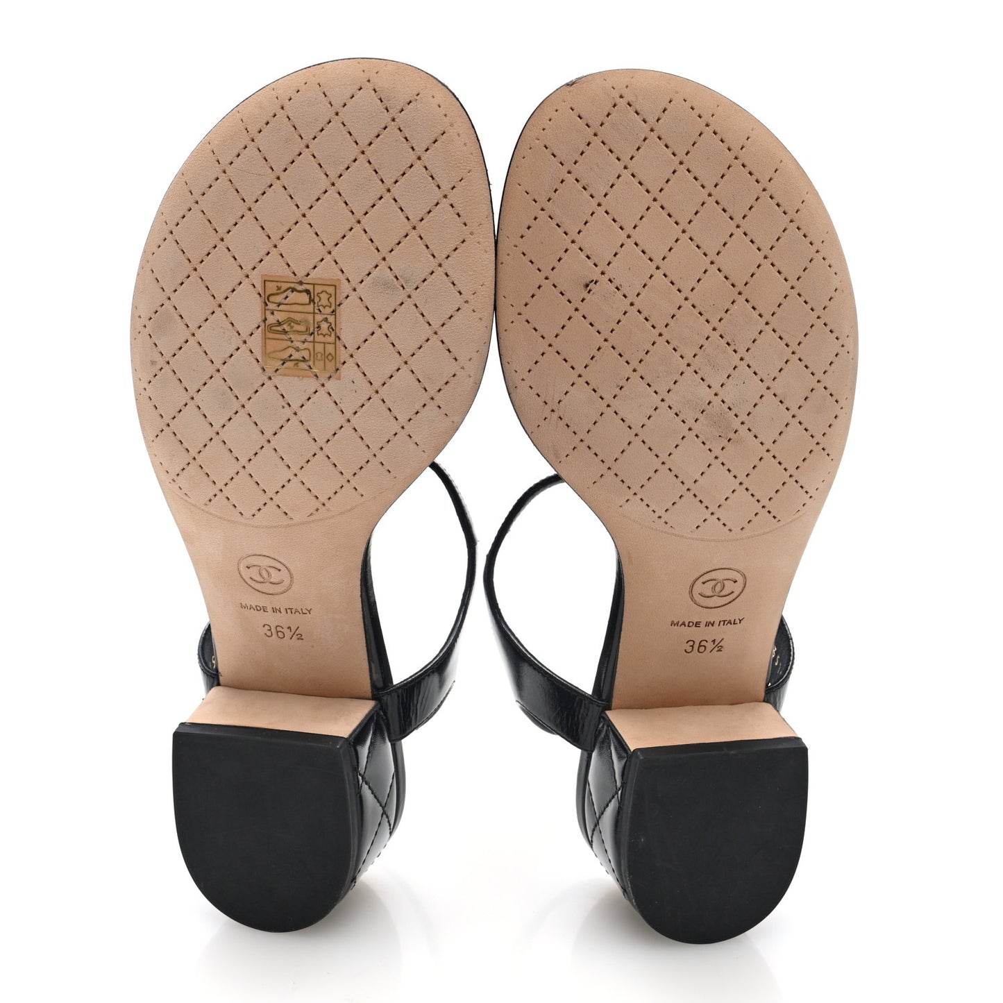 Calfskin Medallion CC Thong Sandals 36.5 Black