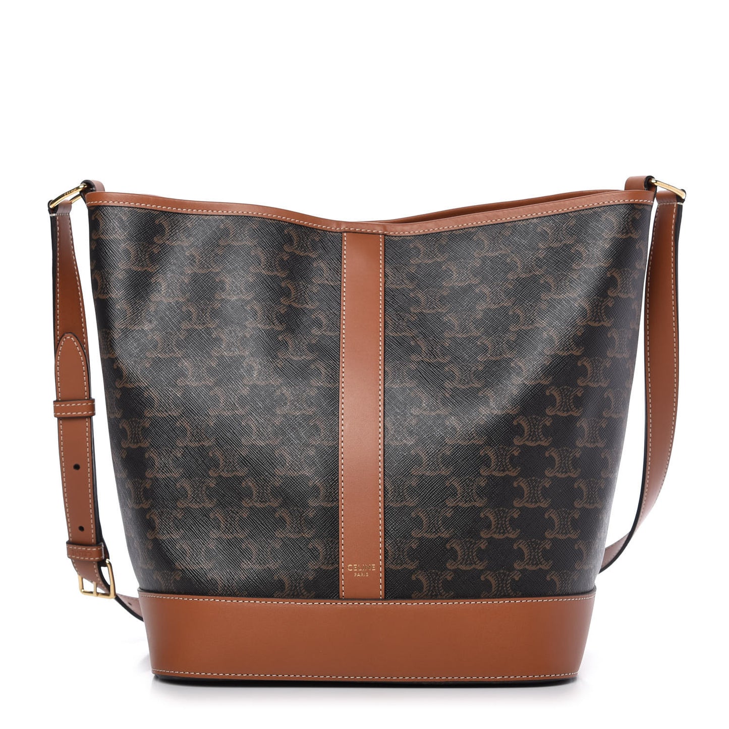Triomphe Canvas Calfskin Medium Bucket Bag Tan
