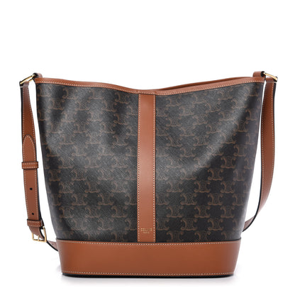 Celine Triomphe Canvas Calfskin Medium Bucket Bag Tan 1 of 11