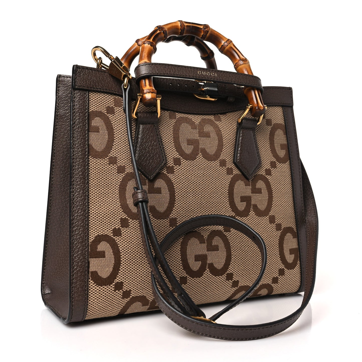 Monogram Jumbo GG Textured Dollar Calfskin Small Diana Tote Bag Camel Ebony New Acero