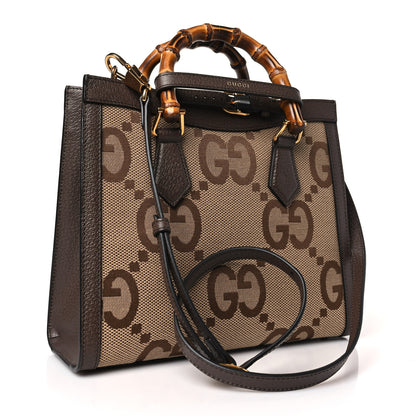 Gucci Monogram Jumbo GG Textured Dollar Calfskin Small Diana Tote Bag Camel Ebony New Acero 3 of 9