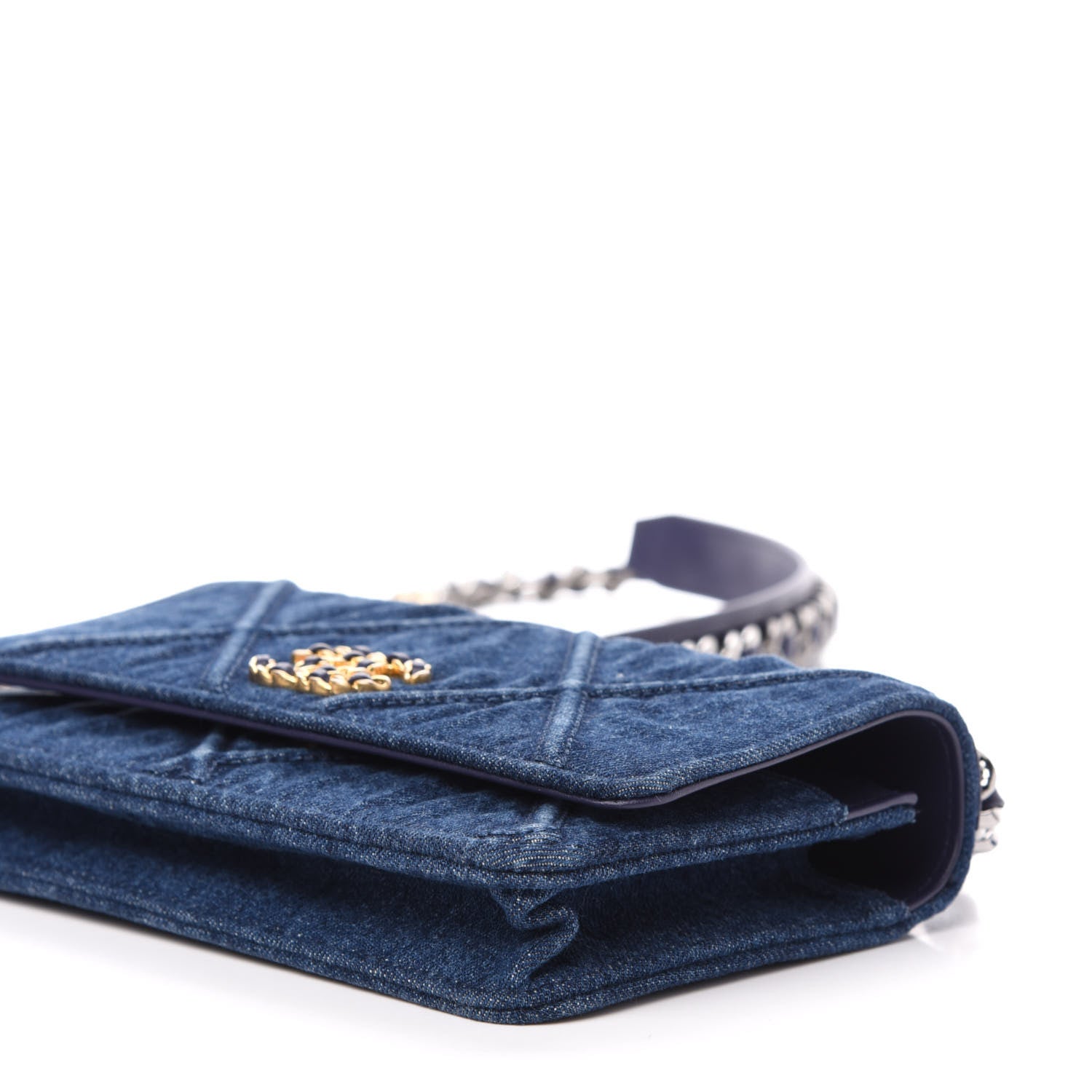 Chanel Denim Quilted 19 Wallet On Chain WOC Blue 10 of 12