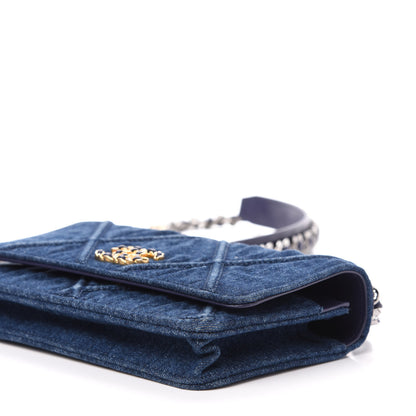 Chanel Denim Quilted 19 Wallet On Chain WOC Blue 10 of 12