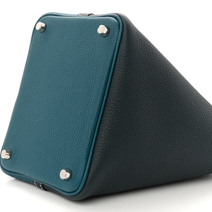 Hermes Taurillon Clemence Casaque Picotin Lock 18 PM Vert Bosphore Vert Cypress 10 of 11