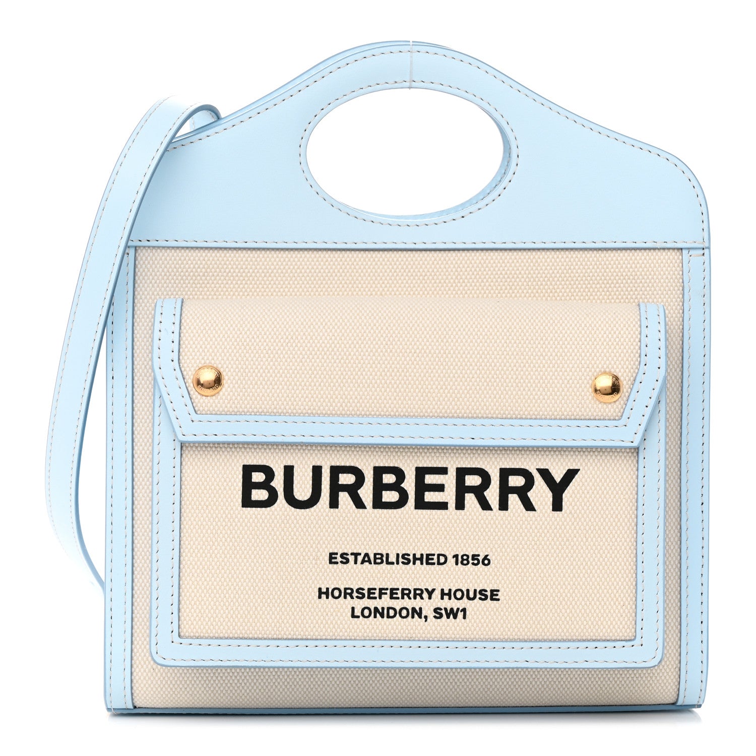Burberry Canvas Smooth Calfskin Two Tone Mini Pocket Bag Natural Pale Blue 1 of 10