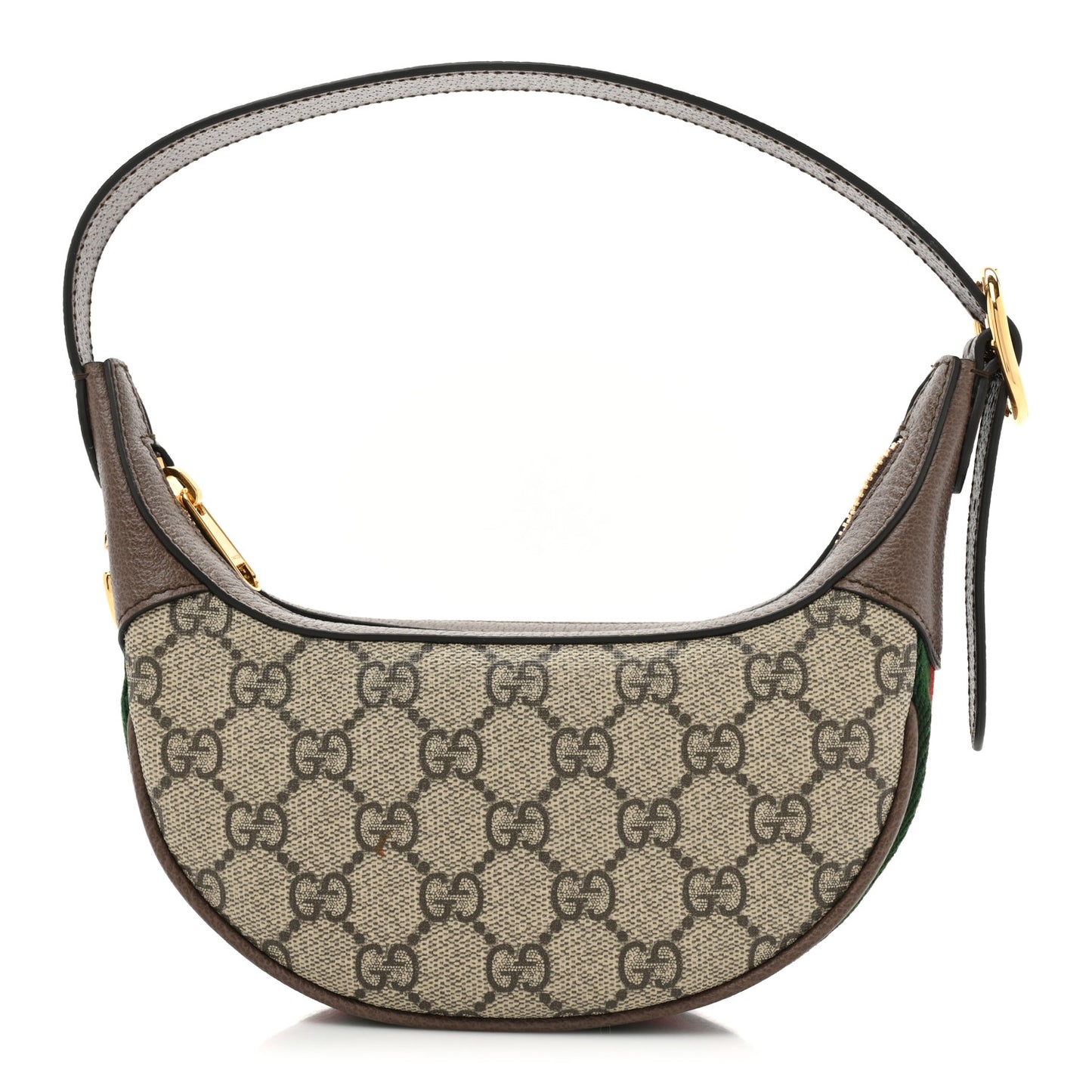 GG Supreme Monogram Textured Calfskin Web Mini Ophidia Half Moon Hobo Beige Ebony New Acero