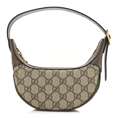 Gucci GG Supreme Monogram Textured Calfskin Web Mini Ophidia Half Moon Hobo Beige Ebony New Acero 1 of 10