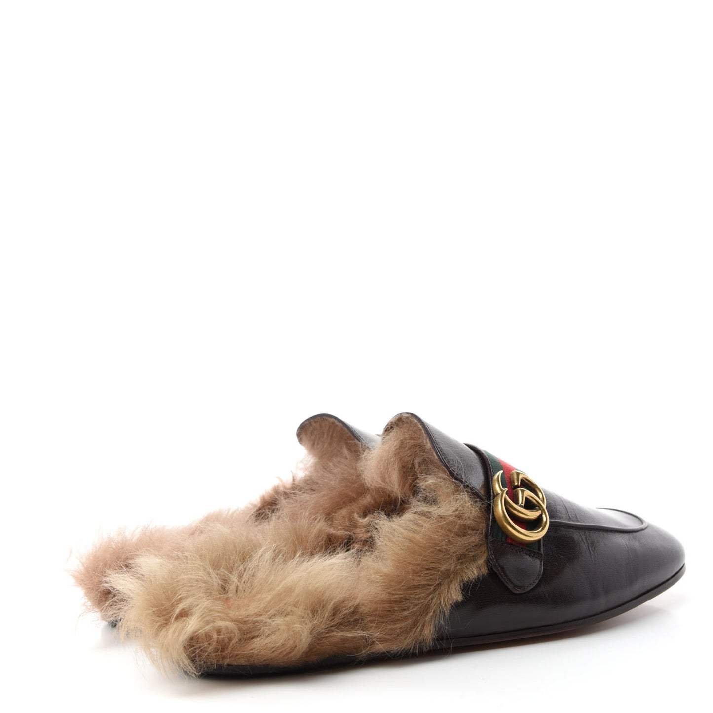 Goatskin Fur Web GG Mens Princetown Slippers 9 Cocoa
