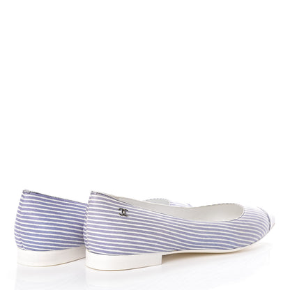 Chanel Lambskin Striped CC Ballerina Flats 37 Dark Blue 4 of 8