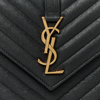 Saint Laurent Sheepskin Matelasse Chevron Monogram Medium College Bag Black 9 of 13