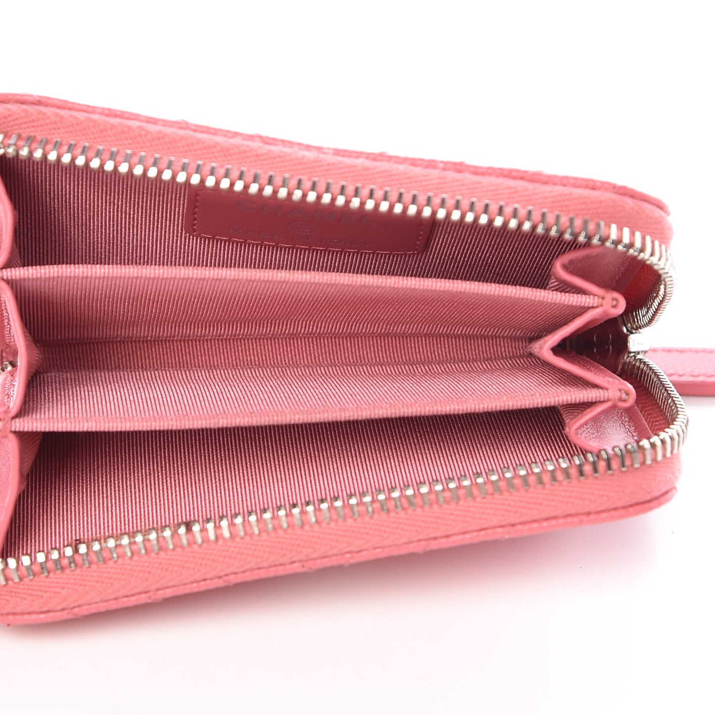 Caviar Chevron Quilted Zip Around Coin Purse Pink