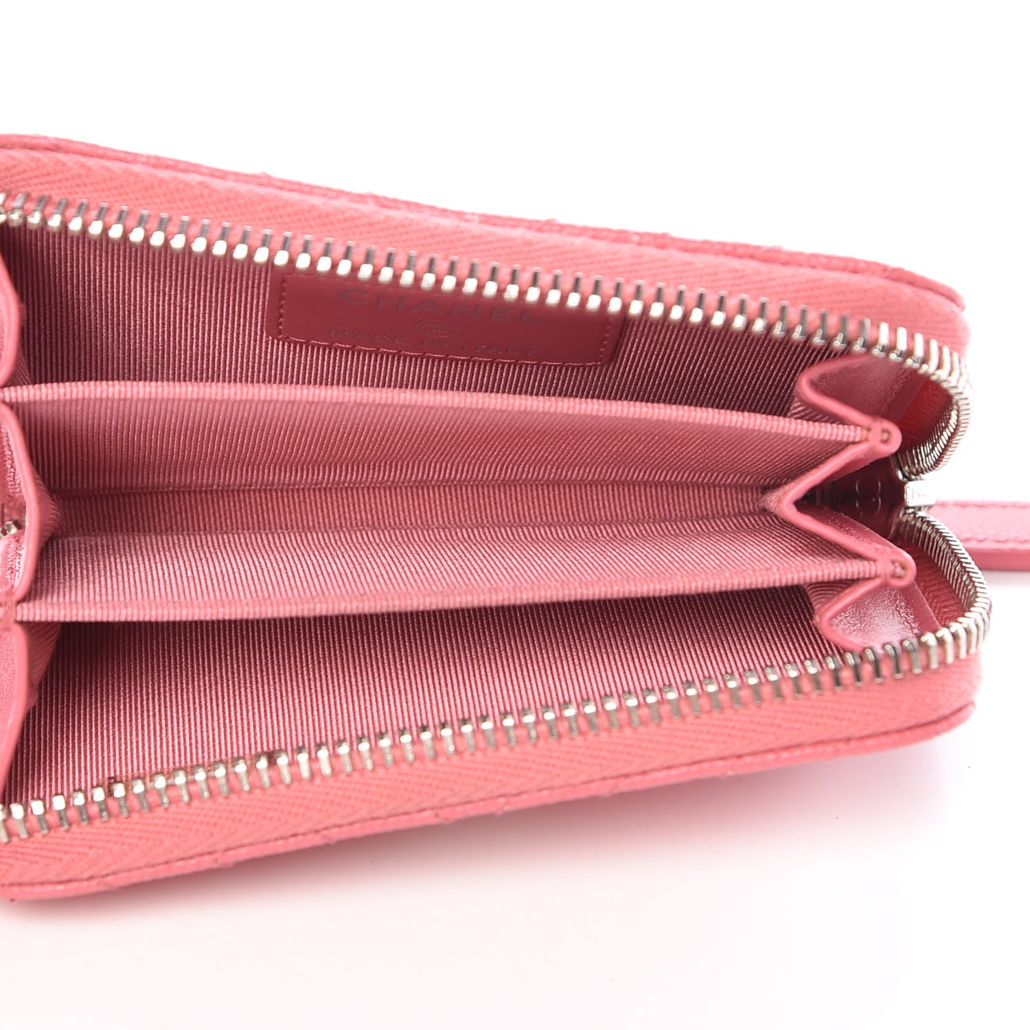 Chanel Caviar Chevron Quilted Zip Around Coin Purse Pink 5 of 9