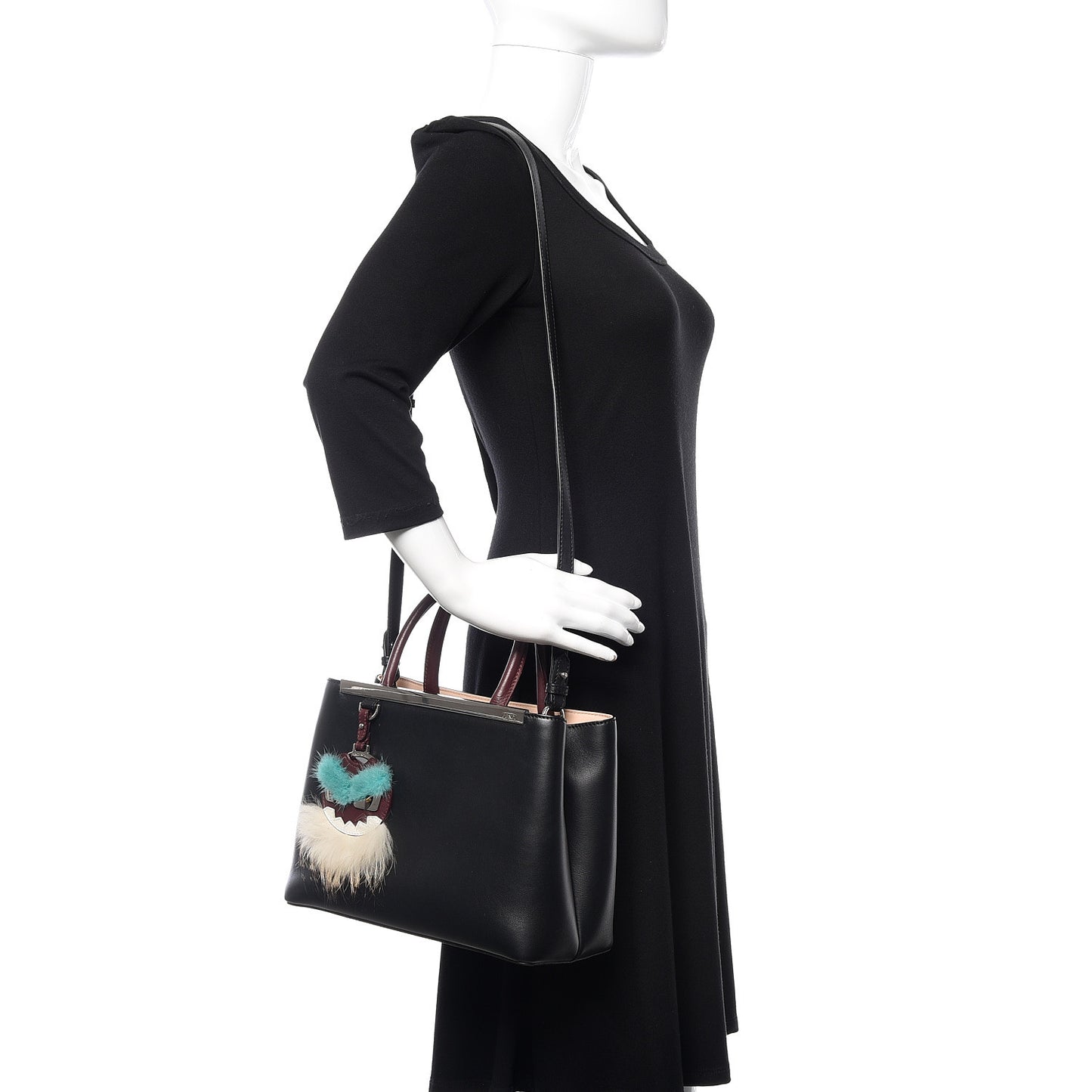 Vitello Dolce Fox Mink Bi-Color Monster Mirror Charm Petite 2Jours Tote Black Bordeaux Acquamarine