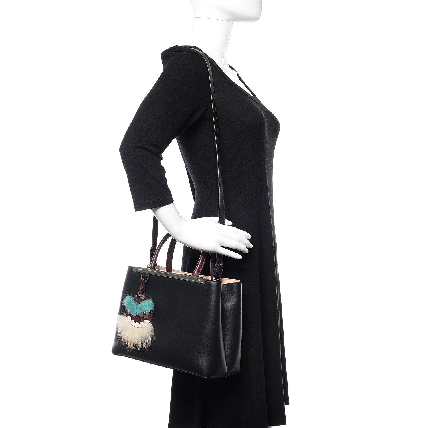 Fendi Vitello Dolce Fox Mink Bi-Color Monster Mirror Charm Petite 2Jours Tote Black Bordeaux Acquamarine 2 of 13